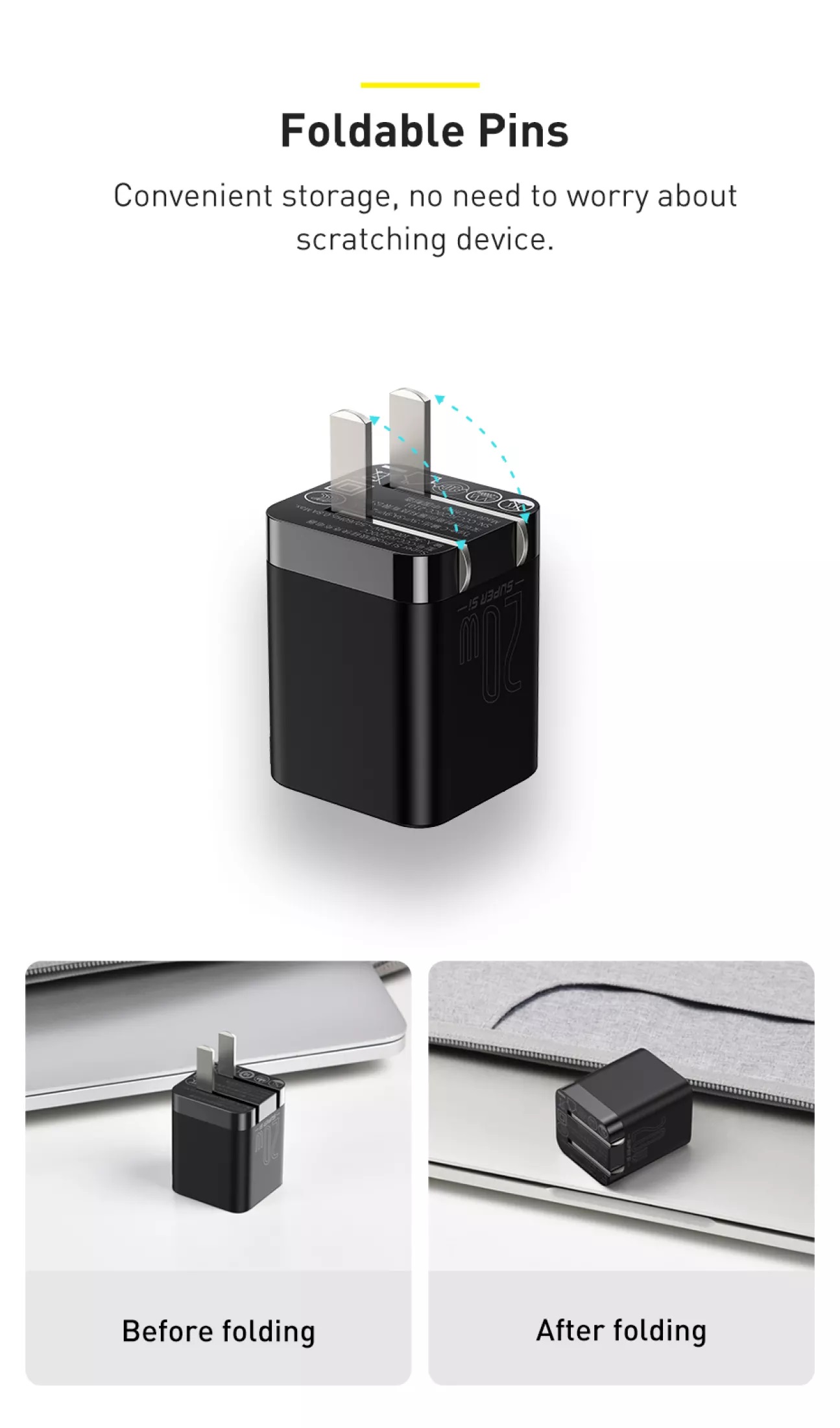 Baseus Super Si Pro Bộ sạc USB C có thể gập lại 20W nhỏ gọn và cực bền cổng Type C Sạc nhanh cho iPhone 12 Pro Max Bộ sạc nhanh Samsung Xiaomi iPhone Huawei - Hàng Chính Hãng