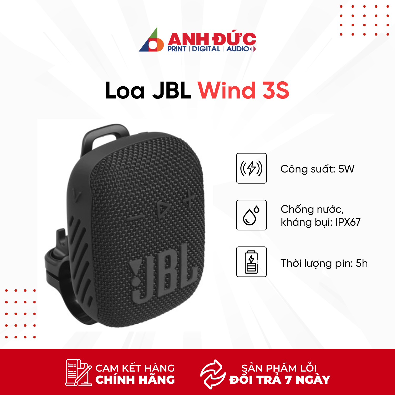 Loa Bluethooth JBL Wind 3S (Công suất 5W, Chống nước IP67, Thời gian nghe 5h) - Hàng chính hãng