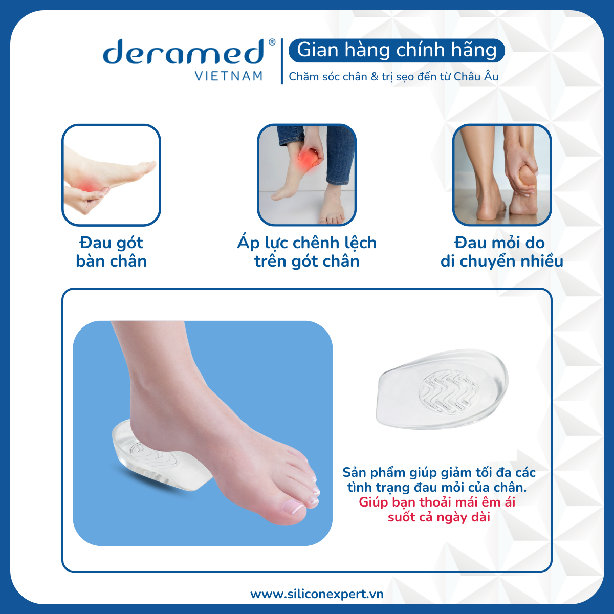 LÓT GÓT GIÀY TRONG SUỐT DERAMED SIÊU ÊM ÁI & CHỐNG ĐAU GÓT CHÂN PHÙ HỢP GIÀY DA, GIÀY THỂ THAO - 1 CẶP CÓ THỂ TÁI SỬ DỤNG - SẢN XUẤT TẠI TÂY BAN NHA