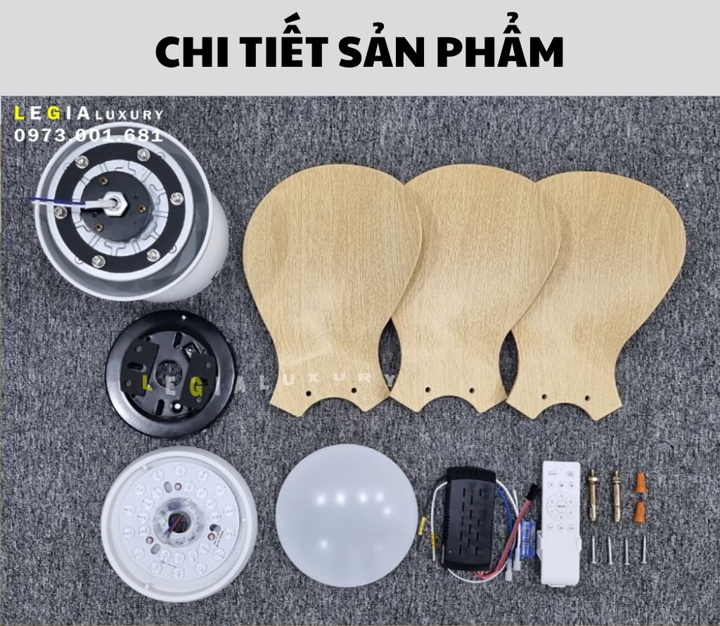 Quạt Trần Mini Cổ Ngắn Phong Cách Indochine LÊ GIA LGFAN730G - Chiều Cao 22cm - Sải Cánh 61cm - Bảo Hành 5 Năm