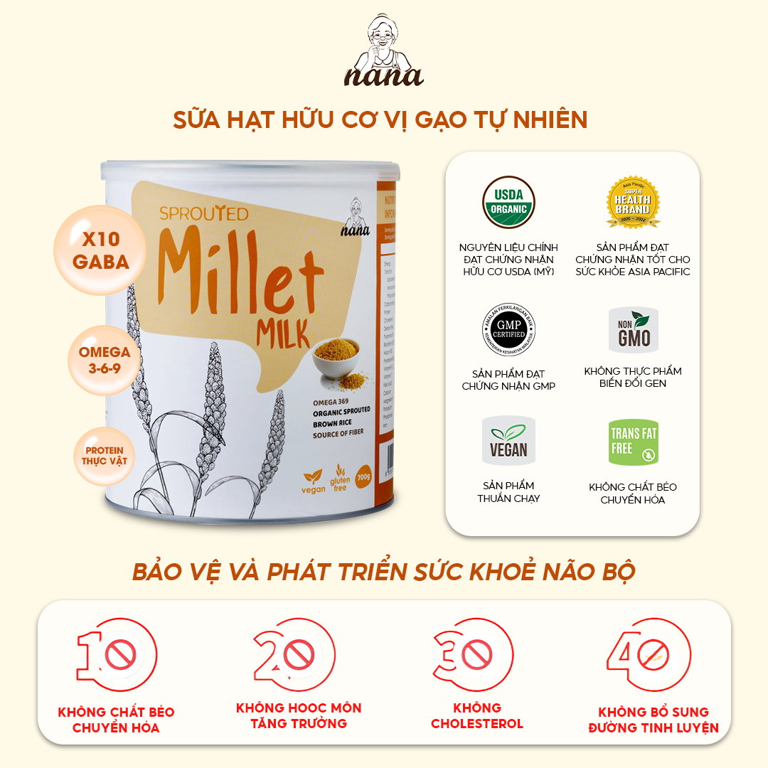 Sữa Hạt Millet 700g x4 Hộp (2.8kg) Vị Kê Tự Nhiên Cho Trẻ Từ 3 Tuổi &amp; Người Lớn Sữa Hữu Cơ Bổ Sung Dinh Dưỡng Toàn Diện