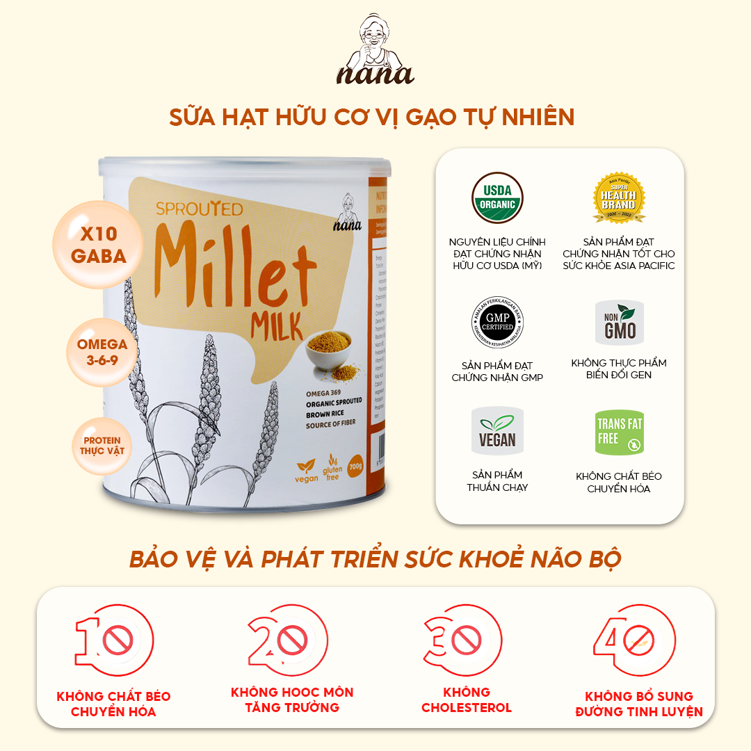 Sữa Hạt Gạo Lứt Hữu Cơ Millet Hộp 700g Vị Kê Nhập Khẩu Malaysia Cho Trẻ Từ 3 Tuổi &amp; Cả Gia Đình Bổ Sung Dinh Dưỡng Vegan - 24grains