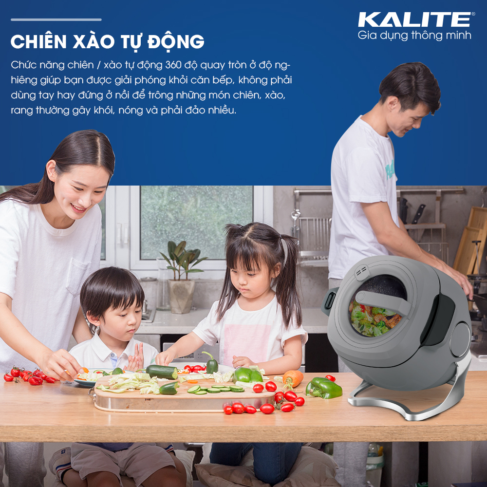 Nồi cao tần vũ trụ Kalite Galaxy, chiên xào đa năng, dung tích 6L, công suất 2000W, chế độ đảo tự động, nấu chậm chân không, nấu cơm, bảng điều khiển tiếng Việt, hàng chính hãng