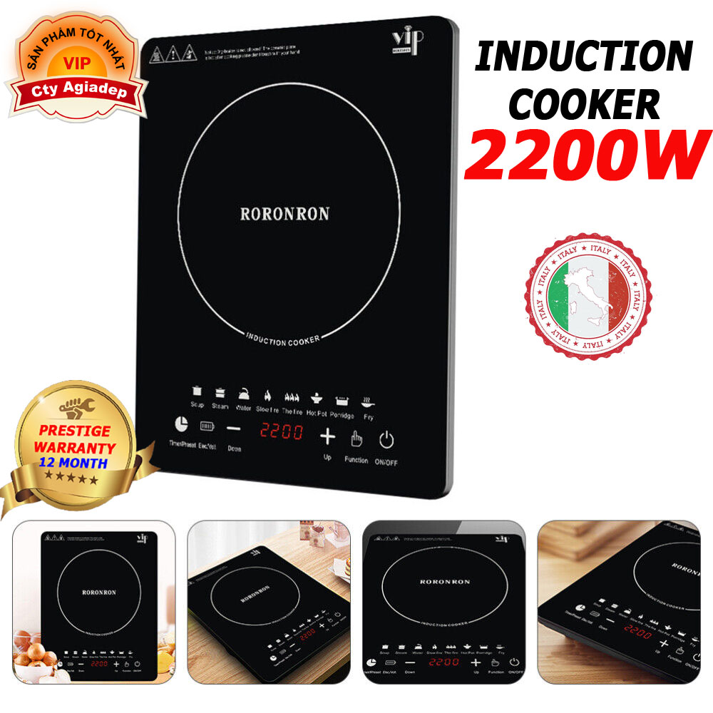 Bếp từ cao cấp nấu siêu nhanh RONRON 2200W mặt kính pha lê đen