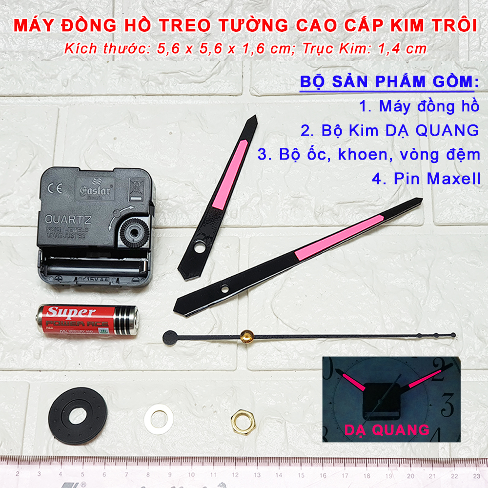 Máy Đồng Hồ Treo Tường Kim Trôi Eastar Độ Chính Xác Cao – Bộ Kim Đao thân Kim màu Đen có Dạ Quang màu Hồng – Kèm theo Pin Maxell