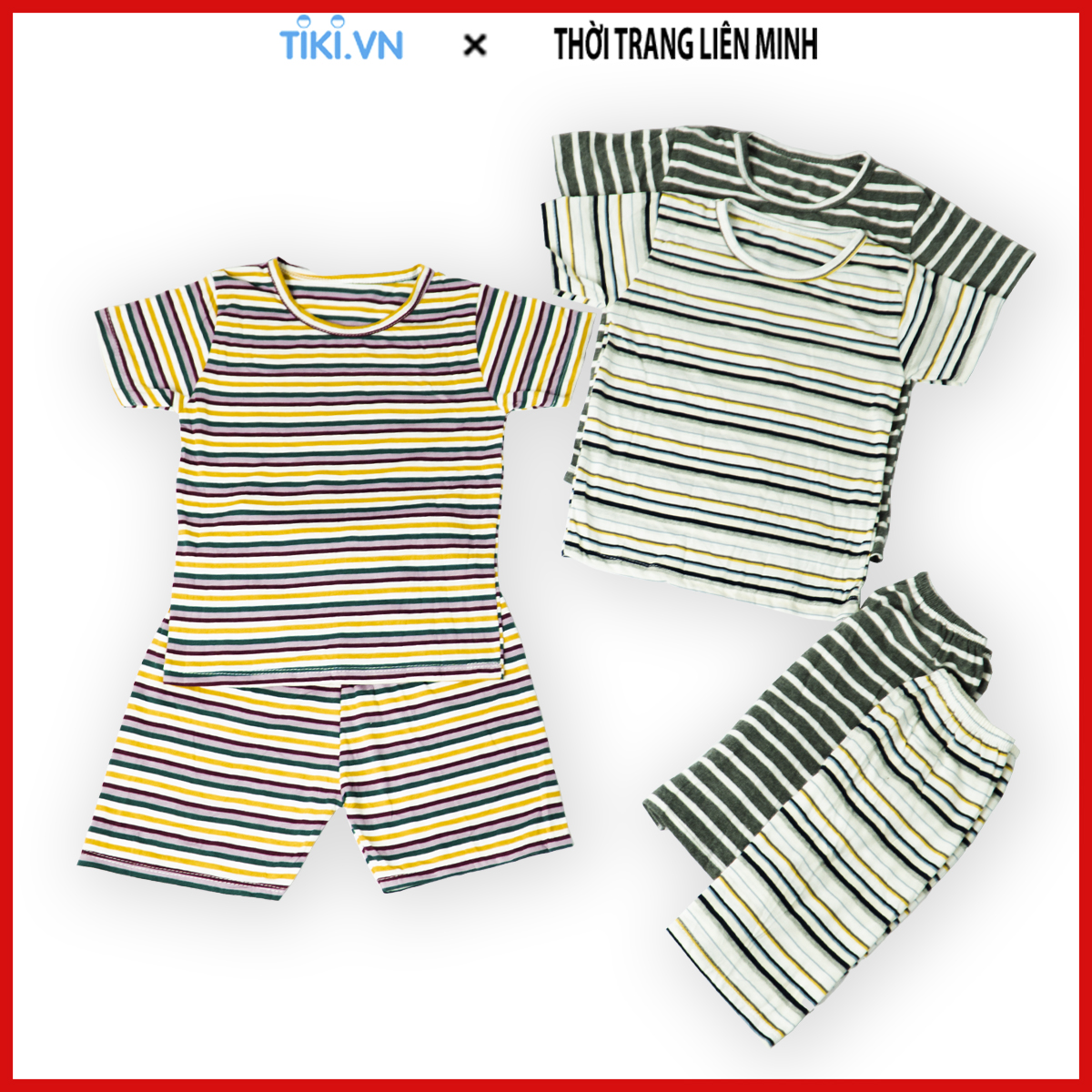 Combo 3 bộ quần áo trẻ em MIMYKID sọc ngang kiểu lửng, chất liệu thun dày mịn co giãn và thấm hút cực tốt, set đồ thời trang cho bé từ 4-16kg - ( Giao Màu Ngẫu Nhiên )