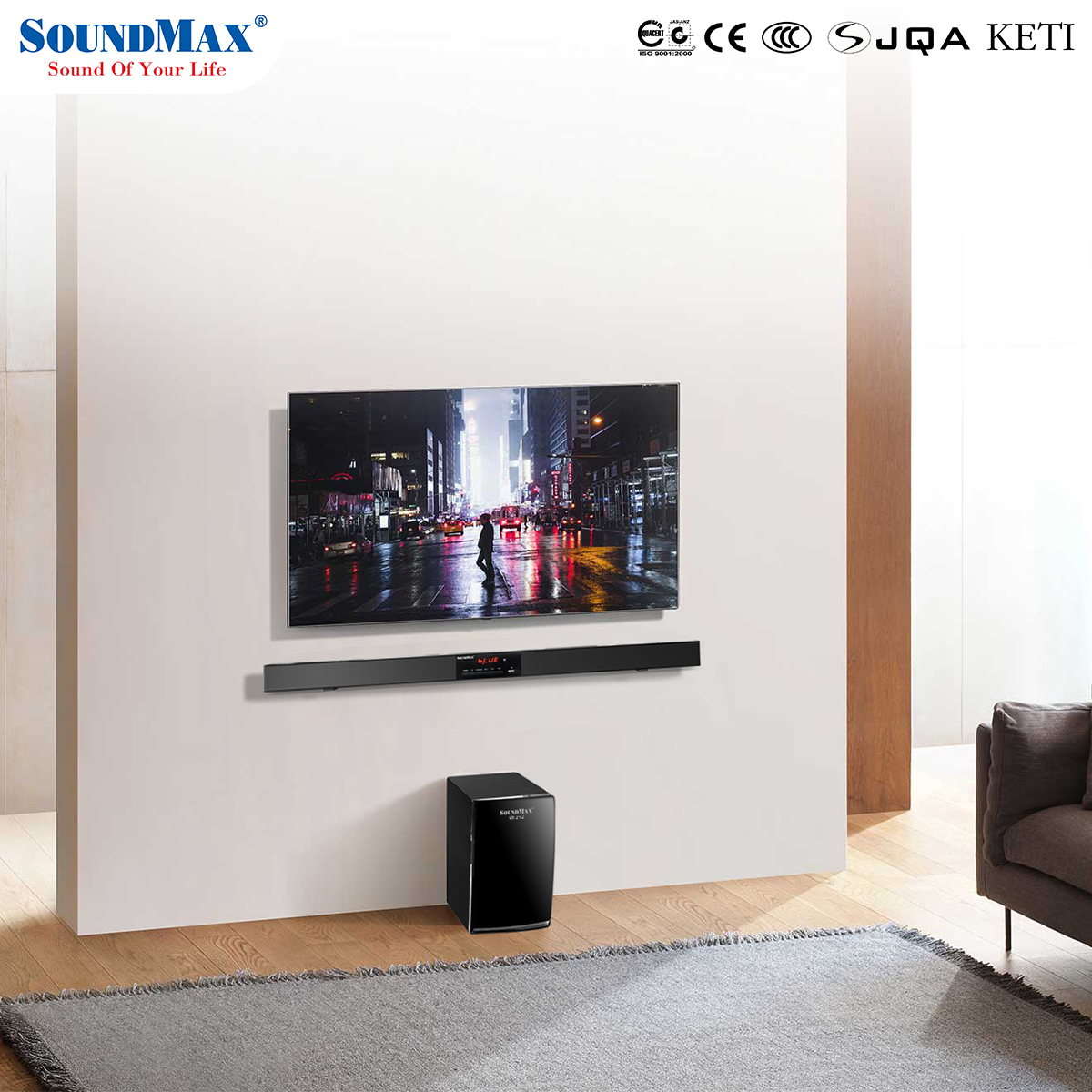 [Hàng Chính Hãng] Loa thanh 2.1 SoundMax SB-212 hỗ trợ kết nối bluetooth, USB 3.0, AUX, Optical, Coaxial với âm thanh chân thực và mạnh mẽ | 2.1 channels soundbar SoundMax SB212