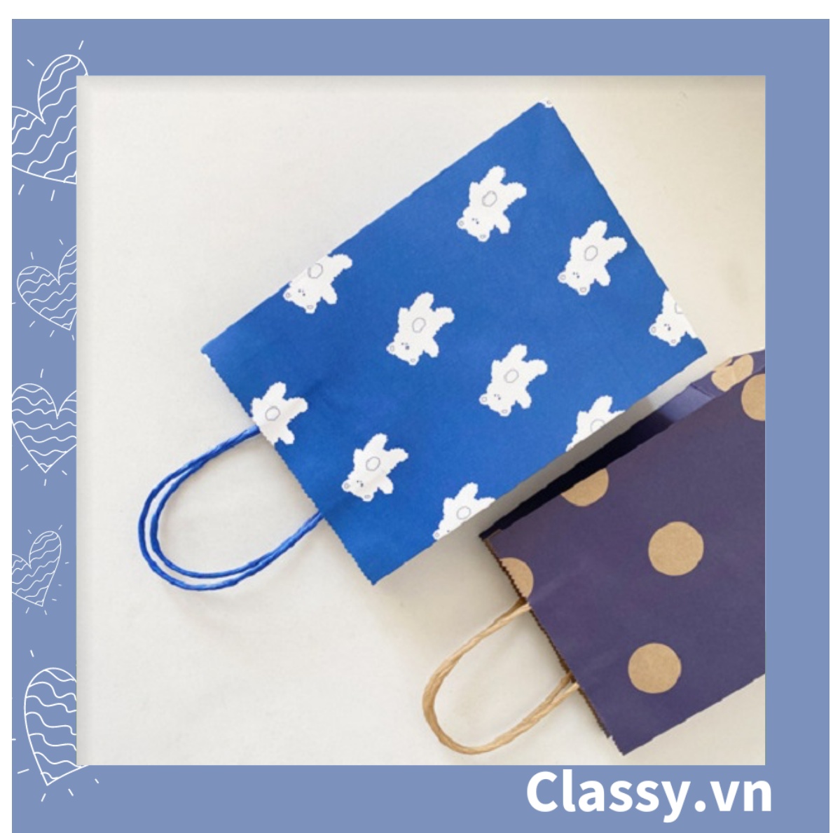 Túi giấy Classy quai xách Classy chú gấu màu xanh dương Q1350
