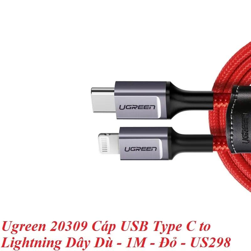 Ugreen UG20309US298TK 1M Màu Đỏ Cáp USB Type C sang Lightning Dây bện nylon - HÀNG CHÍNH HÃNG