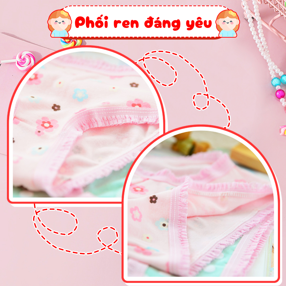 Set 4 quần lót cotton họa tiết xinh xắn nhiều màu sắc cho bé gái 2-12 tuổi – C003