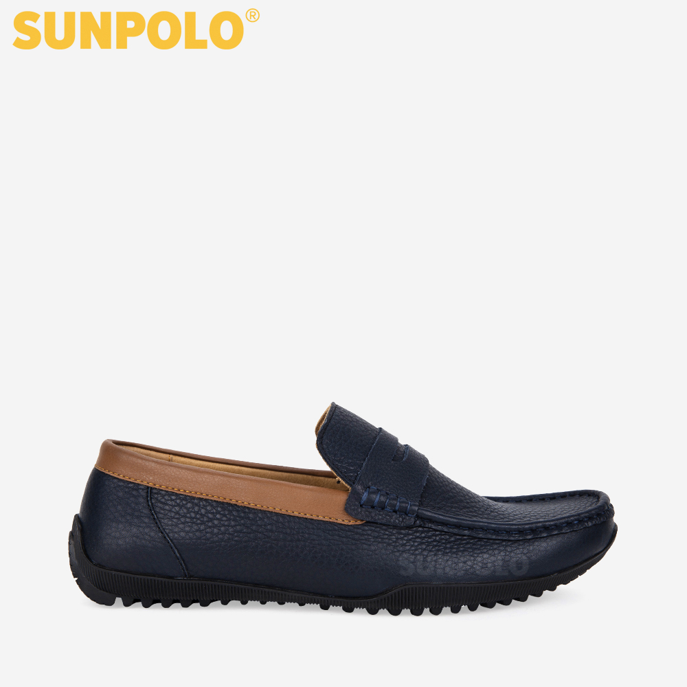 Giày Lười Nam Da Bò SUNPOLO MU2588 (Xanh Navy)