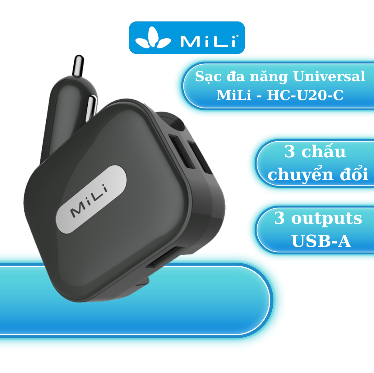 Sạc đa năng Universal MiLi - HC-U20-C chuyển đổi các chấu sạc đa quốc gia - Hàng Chính Hãng