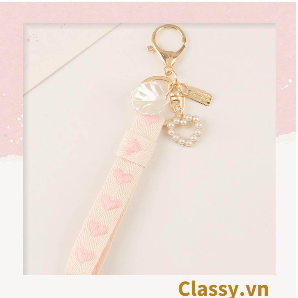 Móc khóa móc điện thoại Classy vải họa tiết trái tim hồng nhiều kích cỡ PK1268