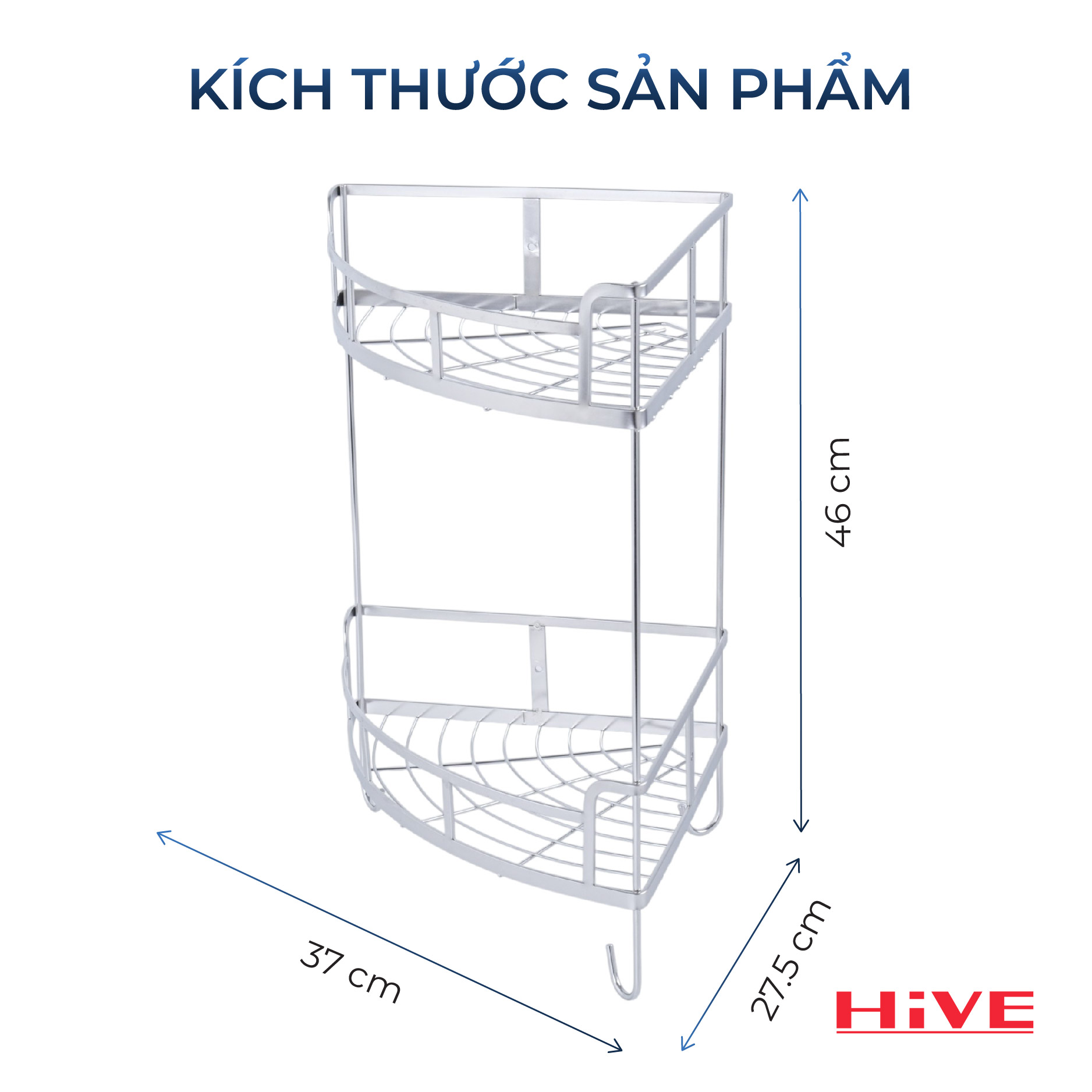 Kệ tam giác 2 tầng treo tường HiVE Inox 304