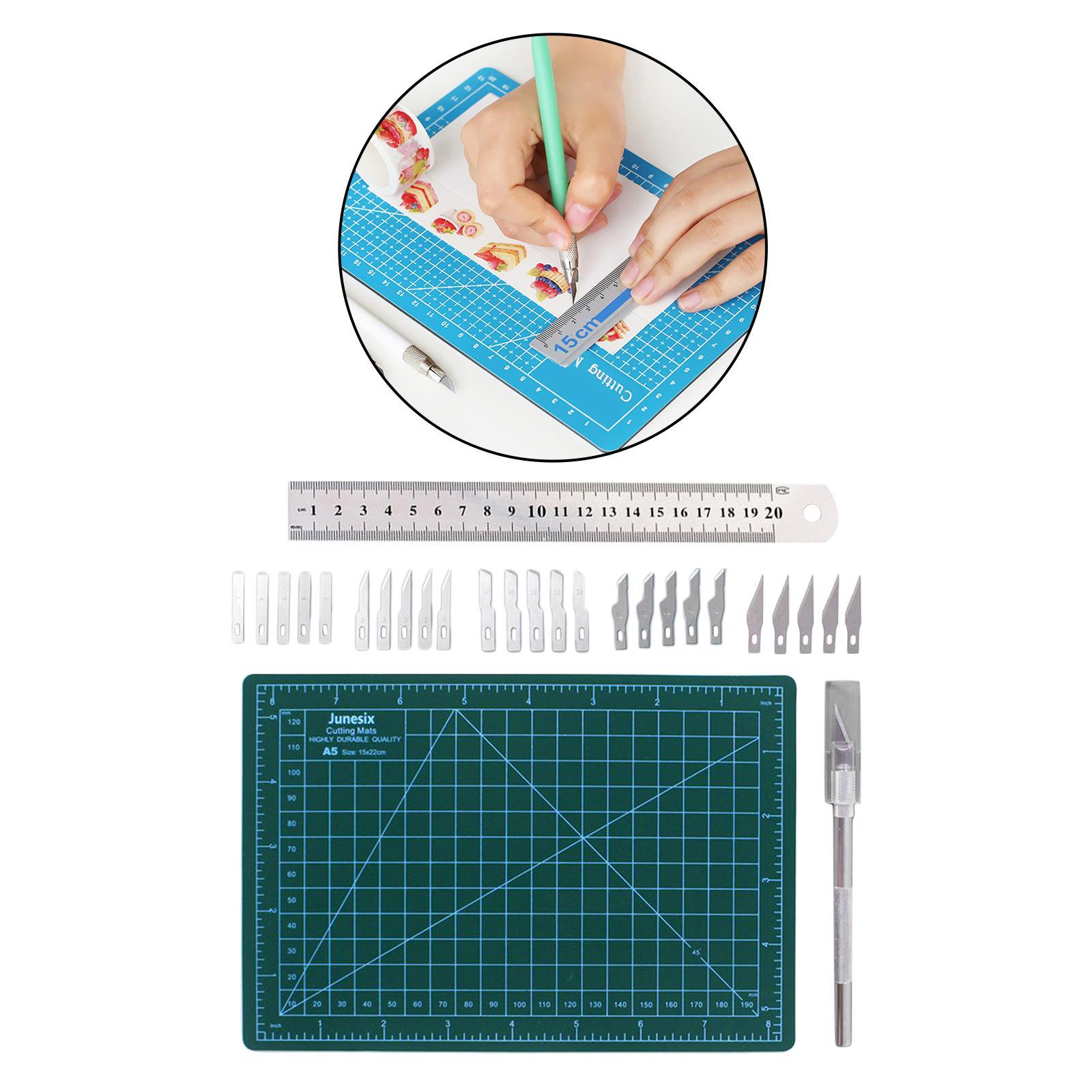 Precision Carving Craft Hobby Kit Includes Carving Blades, Cutting Board, Steel Ruler for DIY Art Work Cutting, Stencil, Scrapbook