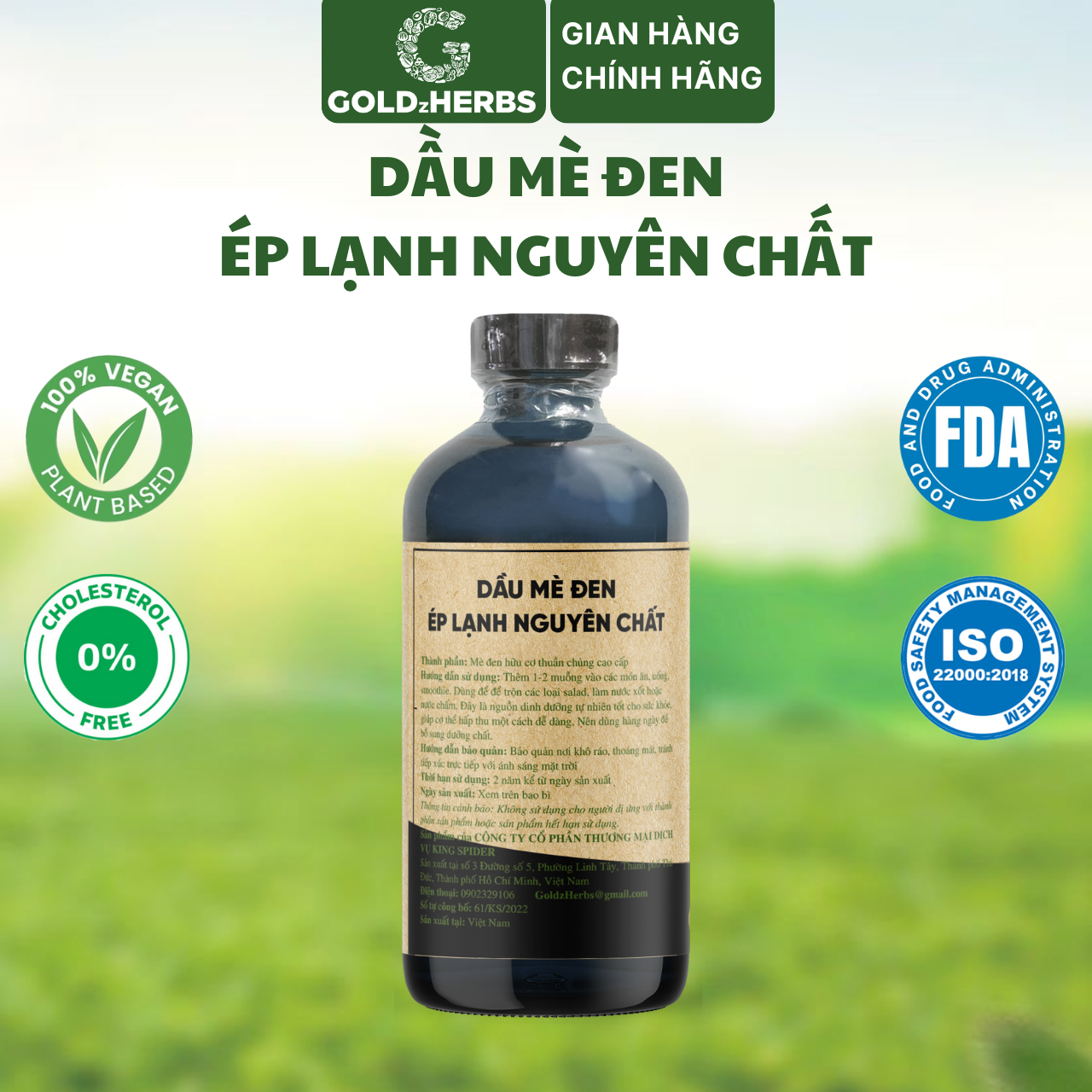 Dầu mè đen ép lạnh nguyên chất GoldzHerbs – Chai 120ml/ 250ml