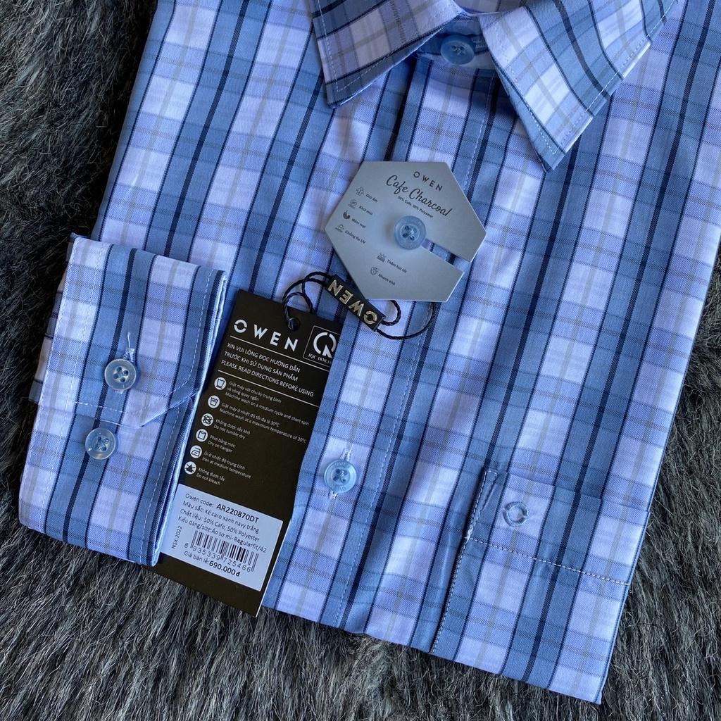 OWEN - Áo sơ mi dài tay Owen Regularfit chất cafe kẻ ca rô xanh 220870