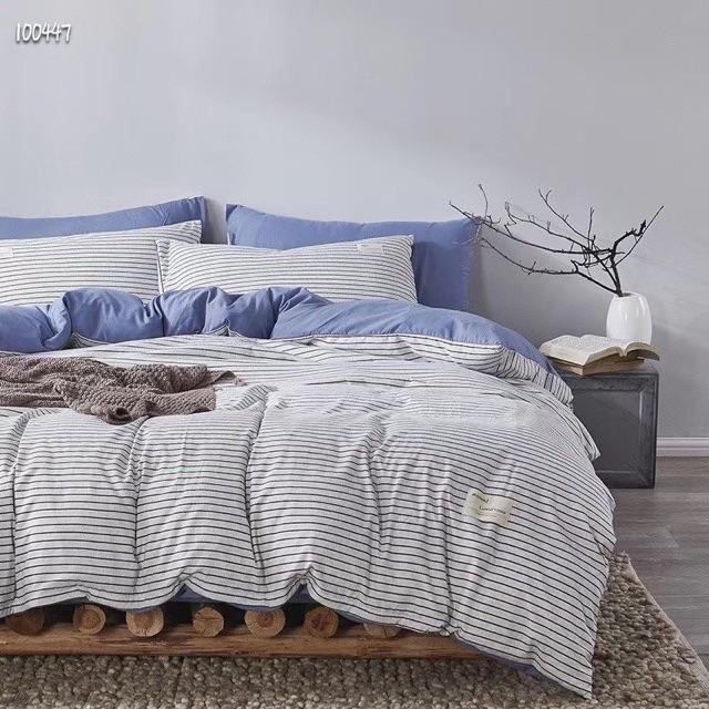 Set Ga Gối Cotton TiCi Kẻ Hàng Nhập Khẩu Cao Cấp 4 Món