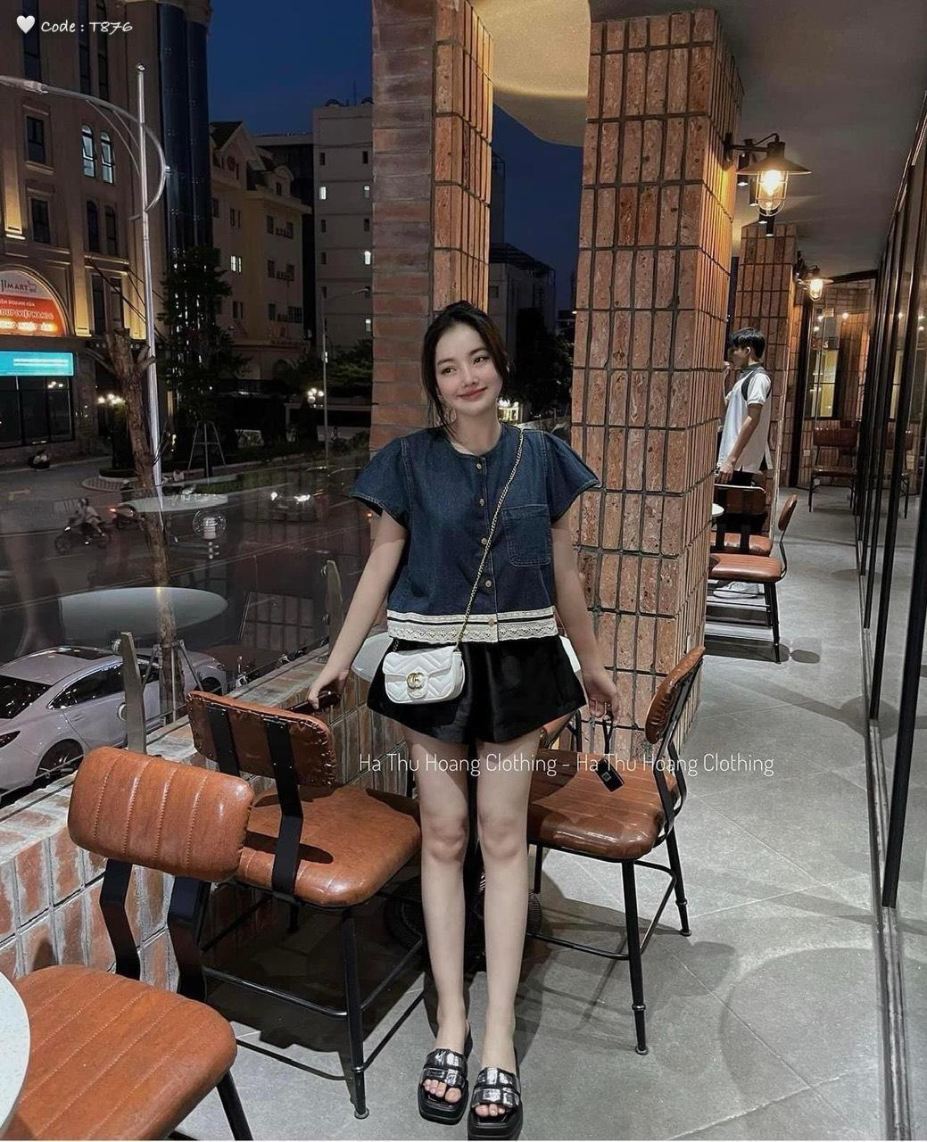 SET ĐI CHƠI, SET 2 MÓN ÁO SƠ MI JEAN TAY NGẮN VIỀN REN PHỐI QUẦN ĐÙI CỰC XINH IU