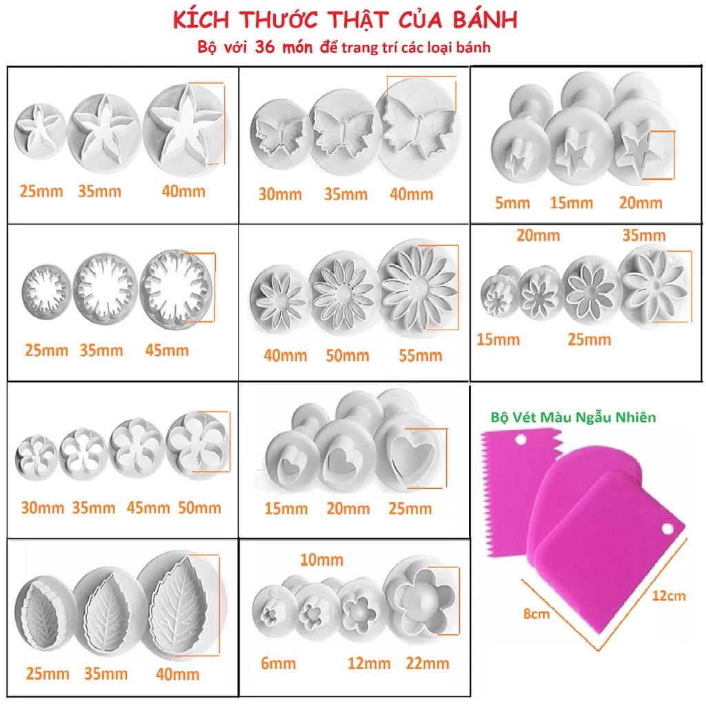 COMBO khuôn 3D FONDANT 36 món tạo hình HOA LÁ Ngôi SAO TIM BƯỚM + Bộ vét. Dụng cụ tạo hình phụ kiện TRANG TRÍ BÁNH. Chuy
