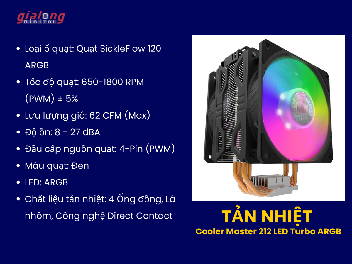 Tản nhiệt Cooler Master 212 LED Turbo ARGB - Hàng chính hãng