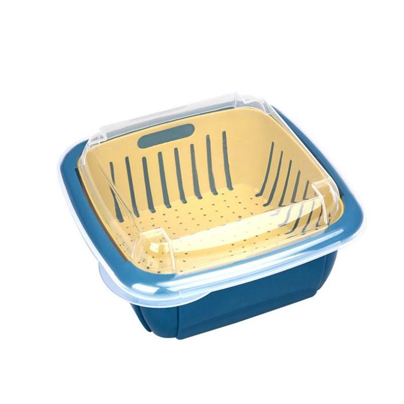 Hộp đựng thực phẩm có rổ nhựa và nắp đậy đa năng khay chậu vuông 2 lớp 3 trong 1 để đồ thức ăn rau củ