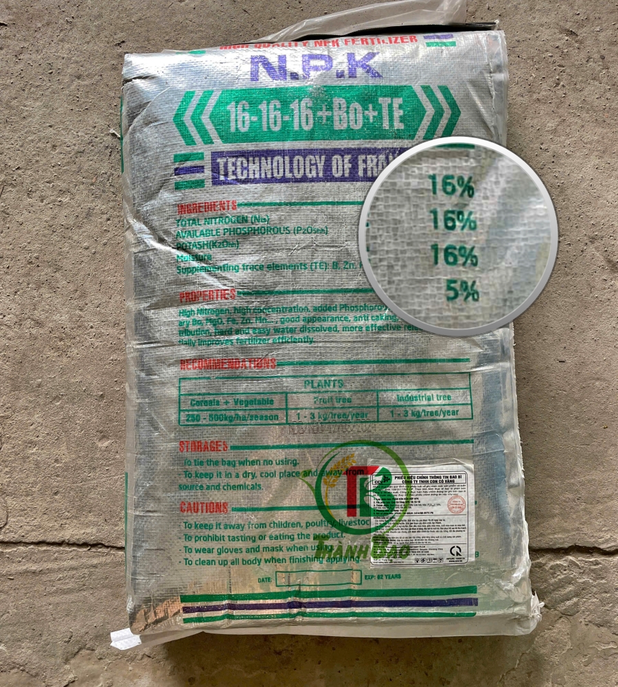 Phân bón NPK 16-16-16 Bo+TE  CCV bao 25kg