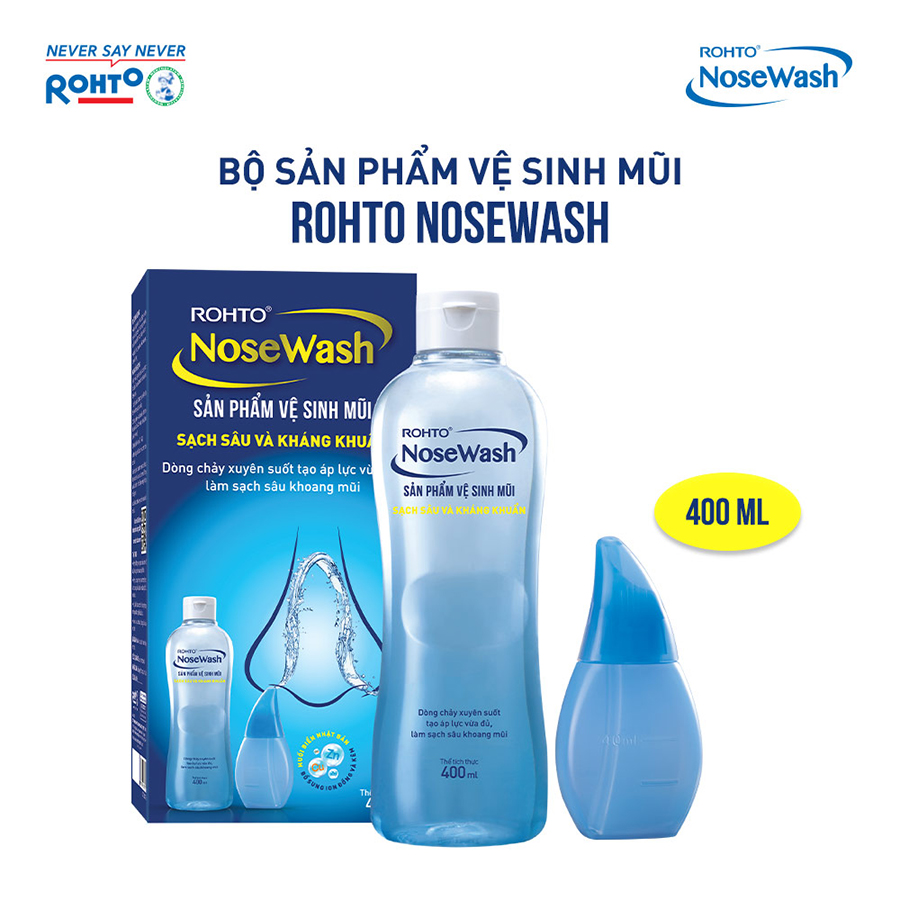 Bộ sản phẩm vệ sinh mũi Rohto NoseWash 400mL + Xịt hỗ trợ điều trị viêm mũi xoang Rohto NoseWash Spray 35ml + Tặng Bộ tiện dụng vệ sinh mũi Rohto NoseWash Miniset