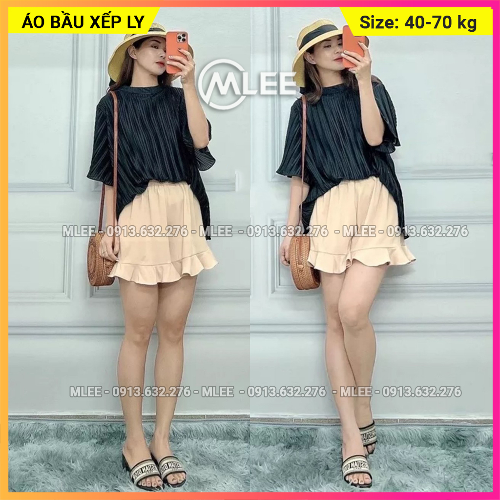Áo bầu xếp ly dáng trẻ trung mẫu mới, áo dập ly form suông, size 40-70kg, mặc được suốt thai kì & sau sinh, MLEESHOP