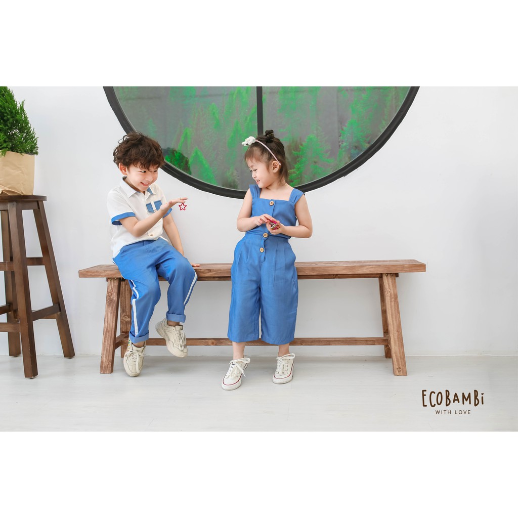 Jumpsuit khoét eo bé gái Cotton Linen ECOBAMBI