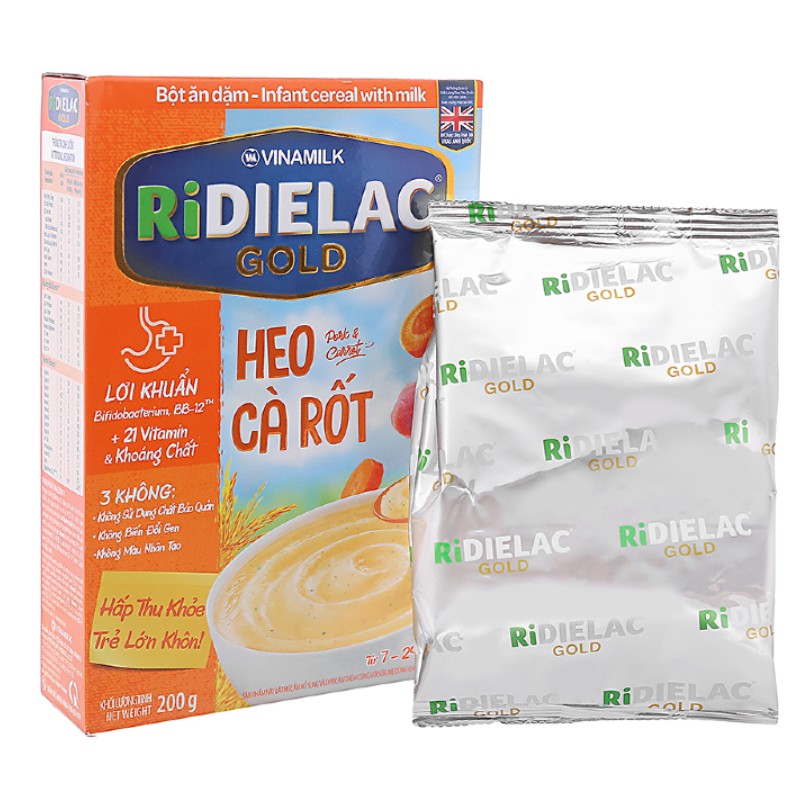 Bột ăn dặm Ridielac heo cà rốt hộp 200g (7 - 24 tháng)