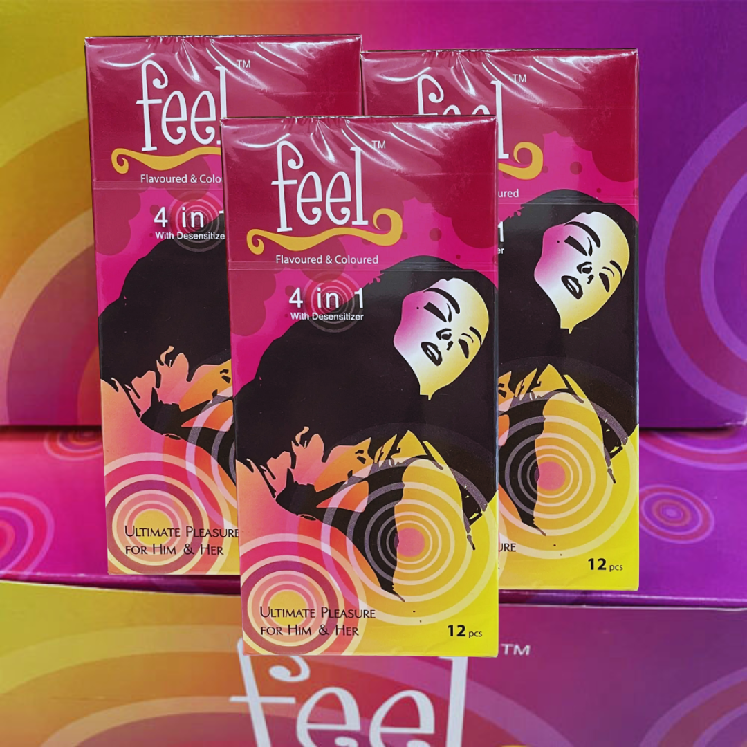 Bộ 3 hộp Bao cao su Feel 4 in 1 (12 bao) - Bao cao su kéo dài thời gian, có Gân và Gai.