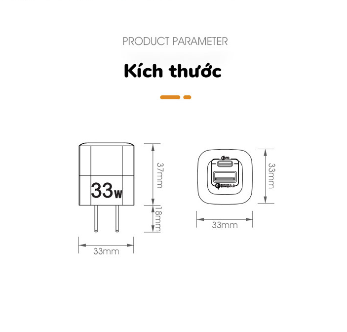 Cóc sạc nhanh RY-U33 GaN 33W Dual USB Output PD Type-C Fast Charger