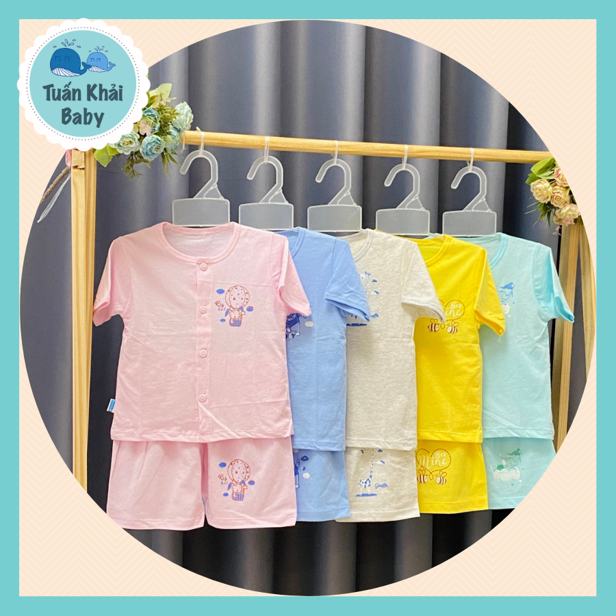 Combo 3 Bộ quần áo sơ sinh cotton Thái Hà Thịnh - Mẫu Áo Tay Ngắn Cài Giữa - Size 1-5 cho bé sơ sinh -12kg