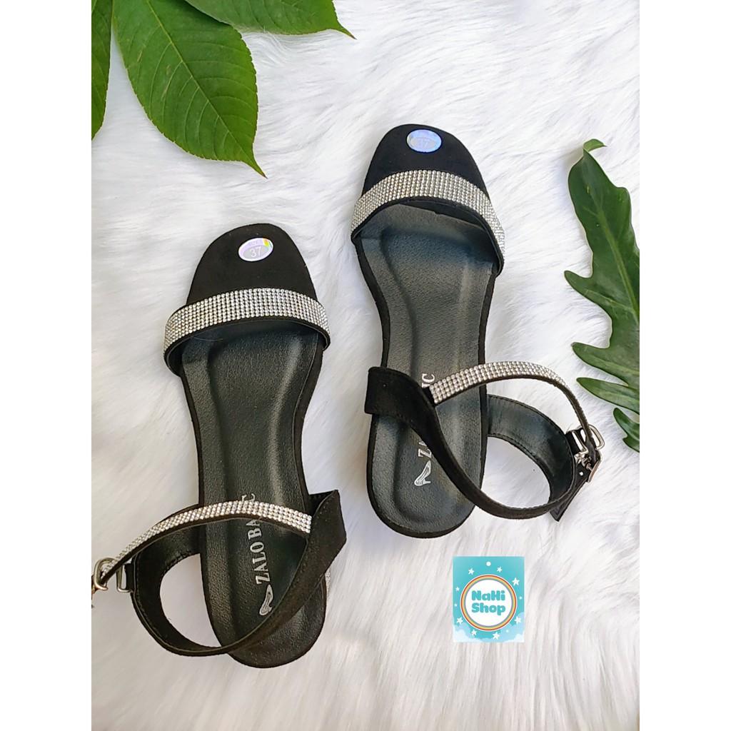 Sandal quai ngang nhung kim tuyến cao 3 phân NAHI G01