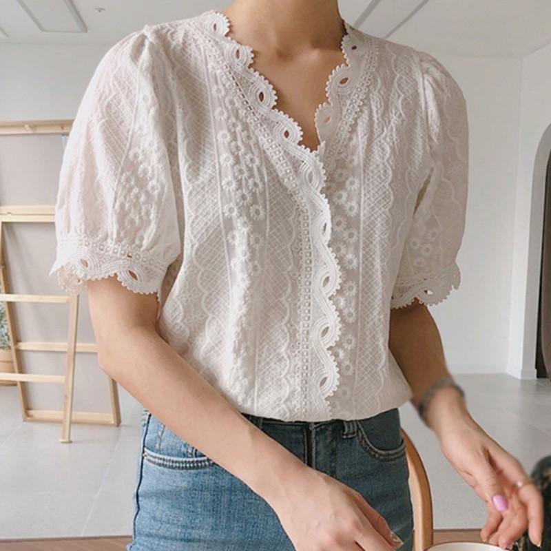 Áo Kiểu Tay Ngắn Cổ Chữ V Thời Trang Cho Nữ