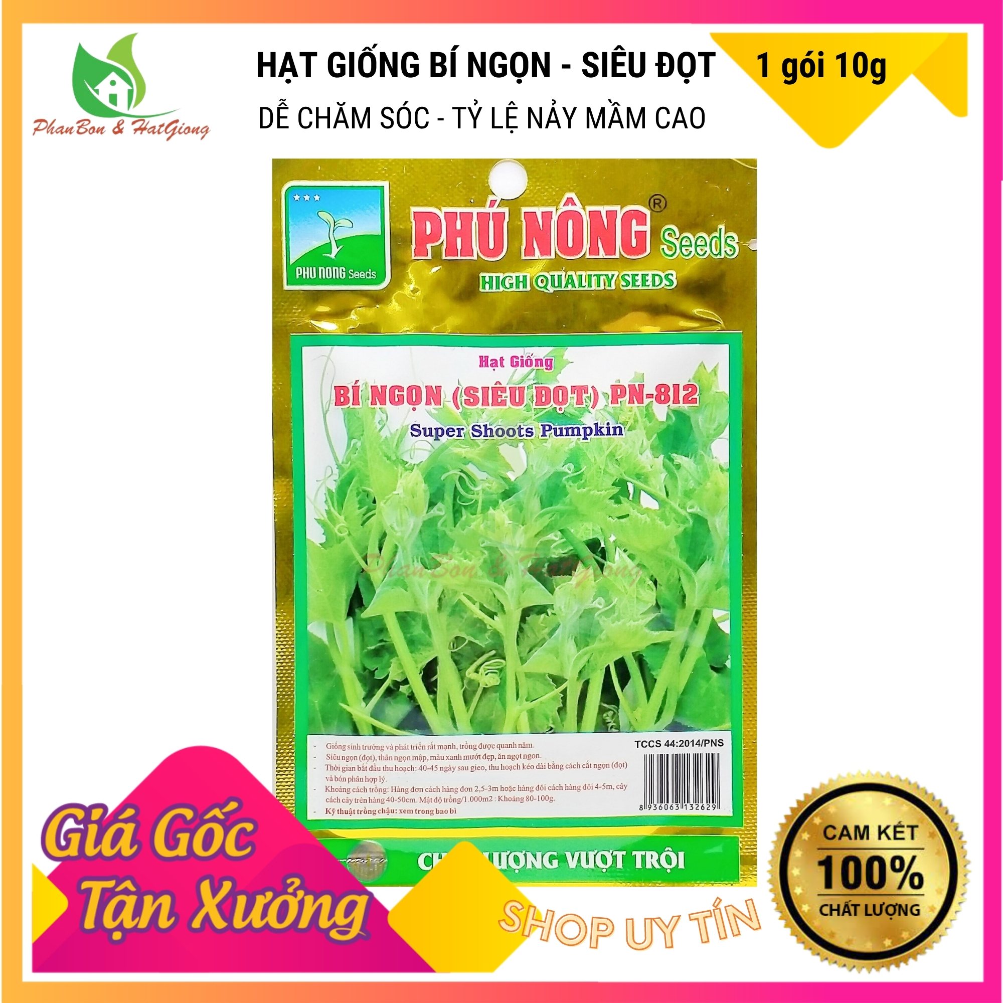 Hạt Giống Bí Ngọn Siêu Đọt Dễ Trồng, Năng Suất Cao - Phú Nông Seeds - Shop Phân Bón và Hạt Giống