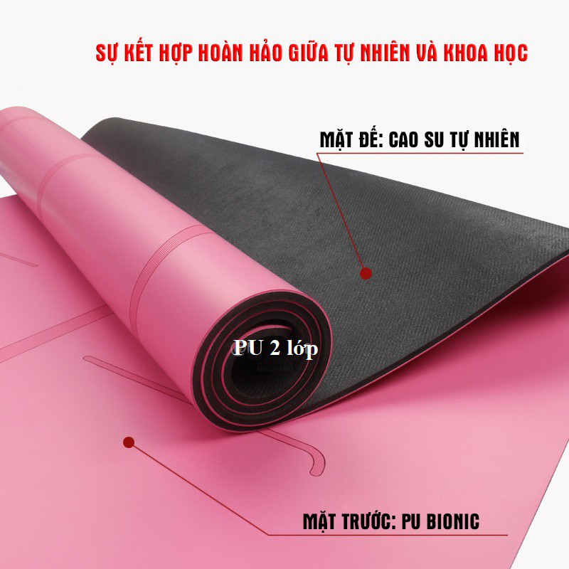 Thảm Yoga PU Định Tuyến, Chất Liệu Cao Su Thiên Nhiên PU 5mm x 183 x 66cm , Nặng 3kg Mềm Mại., Chống Trơn Trượt, Độ Đàn Hồi Tốt, Thấm Hút Mồ Hôi, Đường Định Tuyến In Rõ Nét