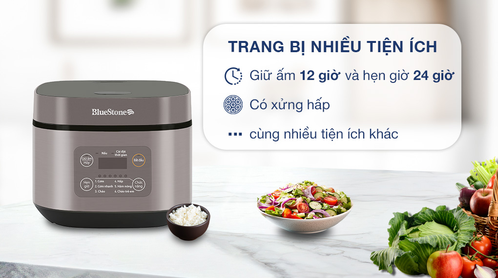 Nồi cơm điện tử BlueStone RCB-5946 - Dung tích 1.5 lít - 7 chế độ nấu - Hàng chính hãng
