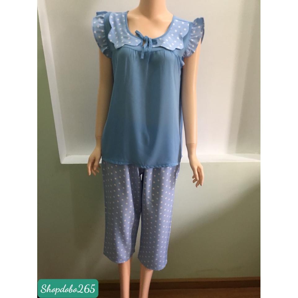 Đồ bộ nữ,đồ ngủ mặc nhà lửng 9 tấc vải tằm ý phối lụa bi size đại.