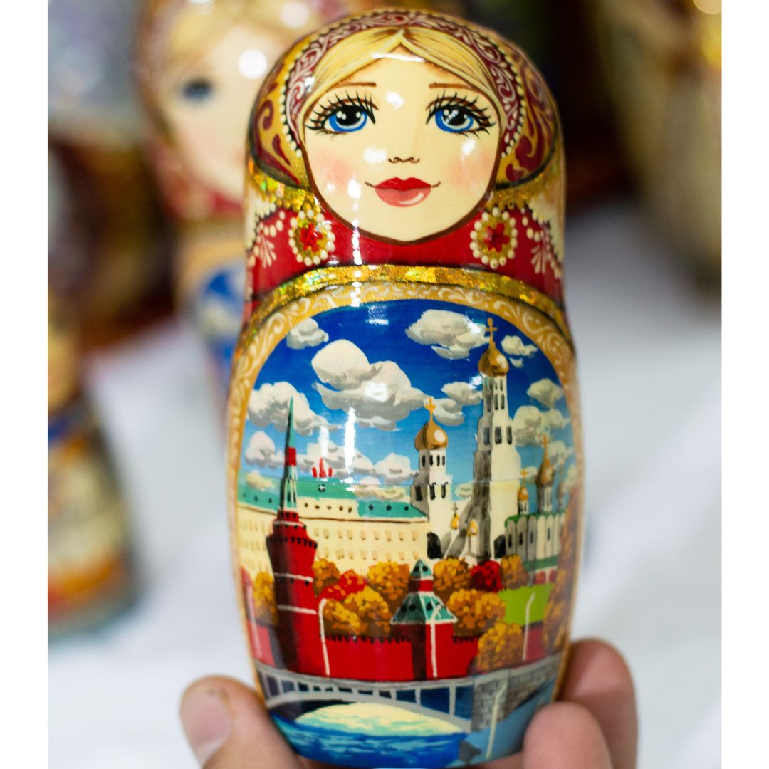 BỘ BÚP BÊ NGA MATRYOSHKA 5 LỚP CAO 18CM VẼ HOA VĂN &quot;PHONG CẢNH MATXCOVA&quot; CỰC ĐẸP VÀ SANG TRỌNG ĐỘC ĐÁO