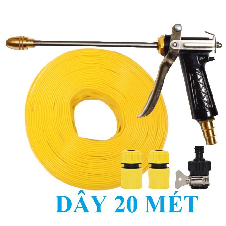 Bộ dây vòi xịt nước rửa xe, tưới cây . tăng áp 3 lần, loại 20m 206701-2 đầu đồng,cút,nối đen + tặng đai