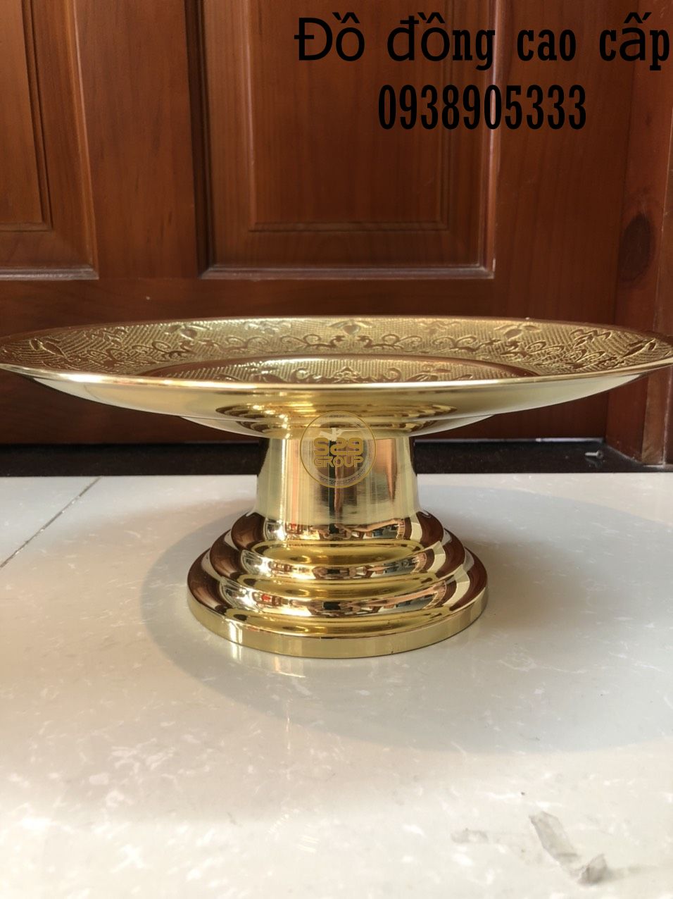 Đĩa đừng trái cây thờ cúng bằng đồng LT,đường kính 28cm,cao 12cm