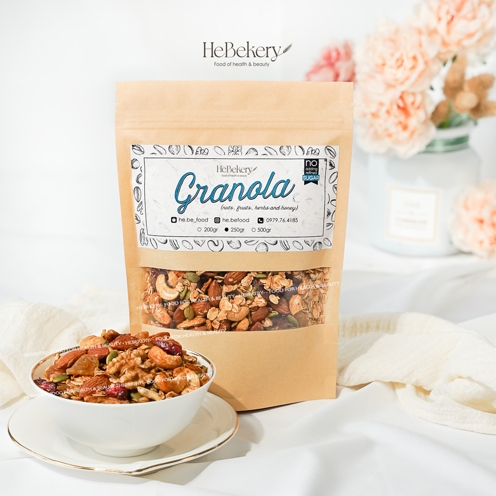 Granola KHÔNG NHO Ăn Kiêng HeBe Không Đường, Ngũ Cốc Tự Nhiên