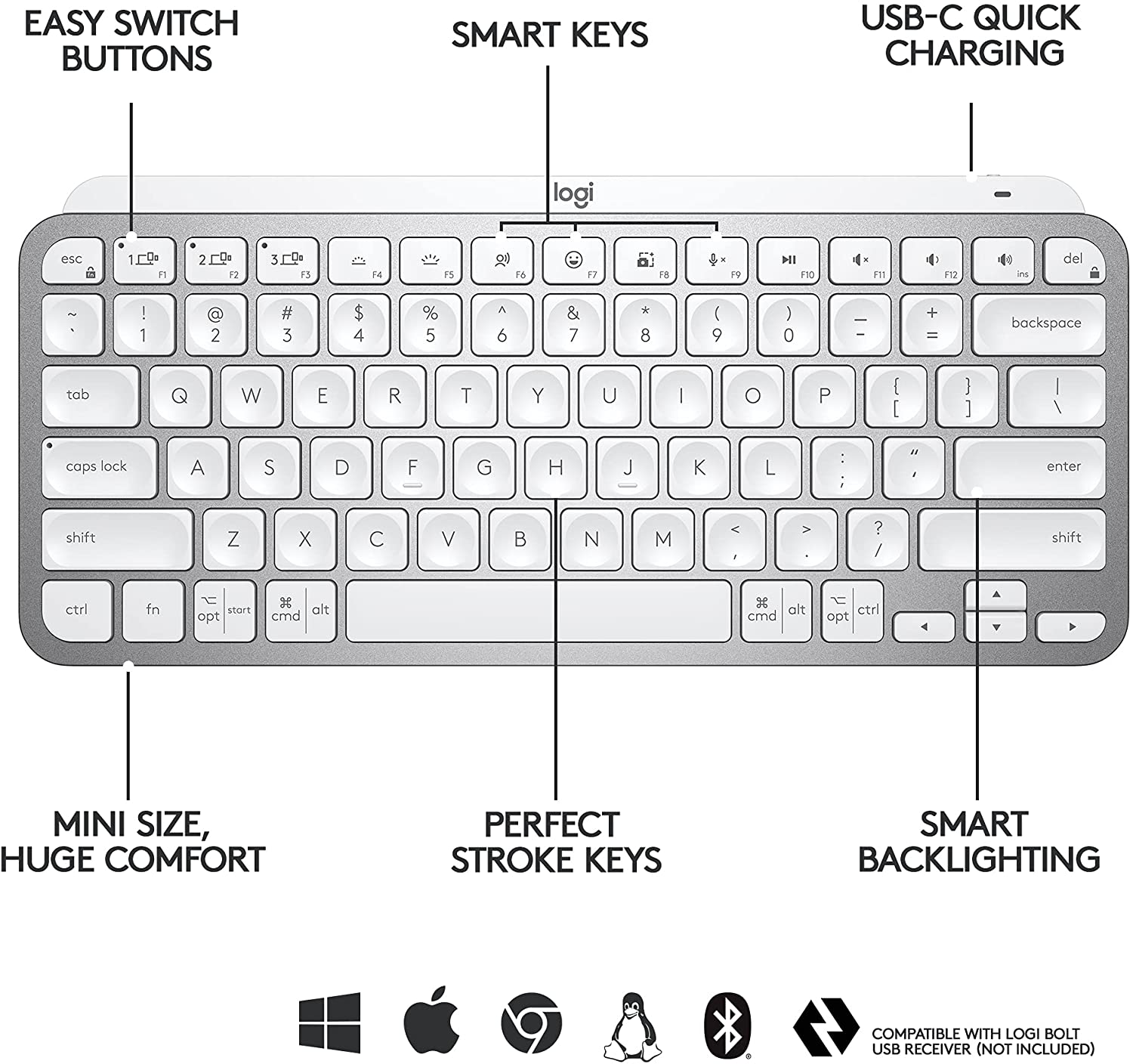 Bàn phím Logitech Mx Keys mini xám - hàng chính hãng