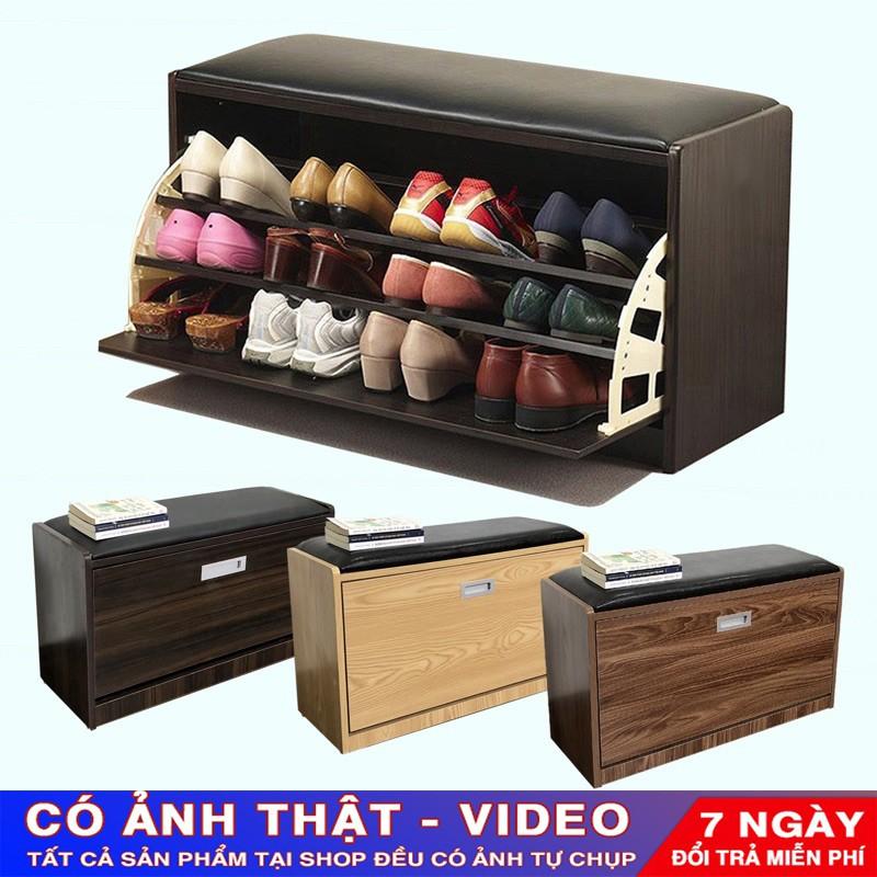 Tủ Giày Thông Minh 3 Tầng Có Ghế Ngồi Có Nệm Da Kích Thước 80x45x30cm