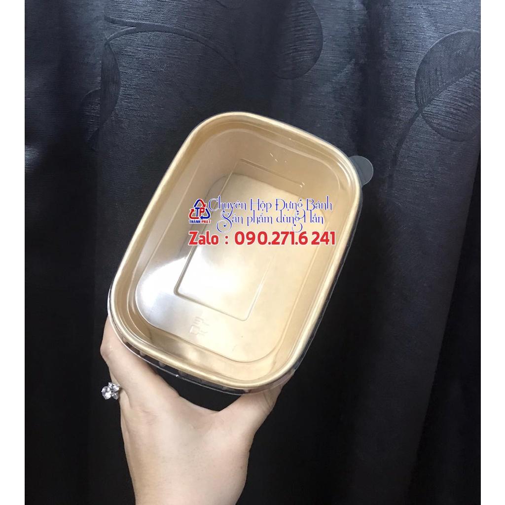 50 Hộp giấy chữ nhật kraft 1000ml nắp trong - Hộp Bento 1000ml đựng cơm bằng giấy kraft