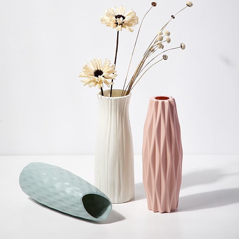 Bình lọ hoa nhựa THẮT EO phong cách Bắc Âu - Hoa giả lụa trang trí nhà đẹp, sự kiện, đám cưới