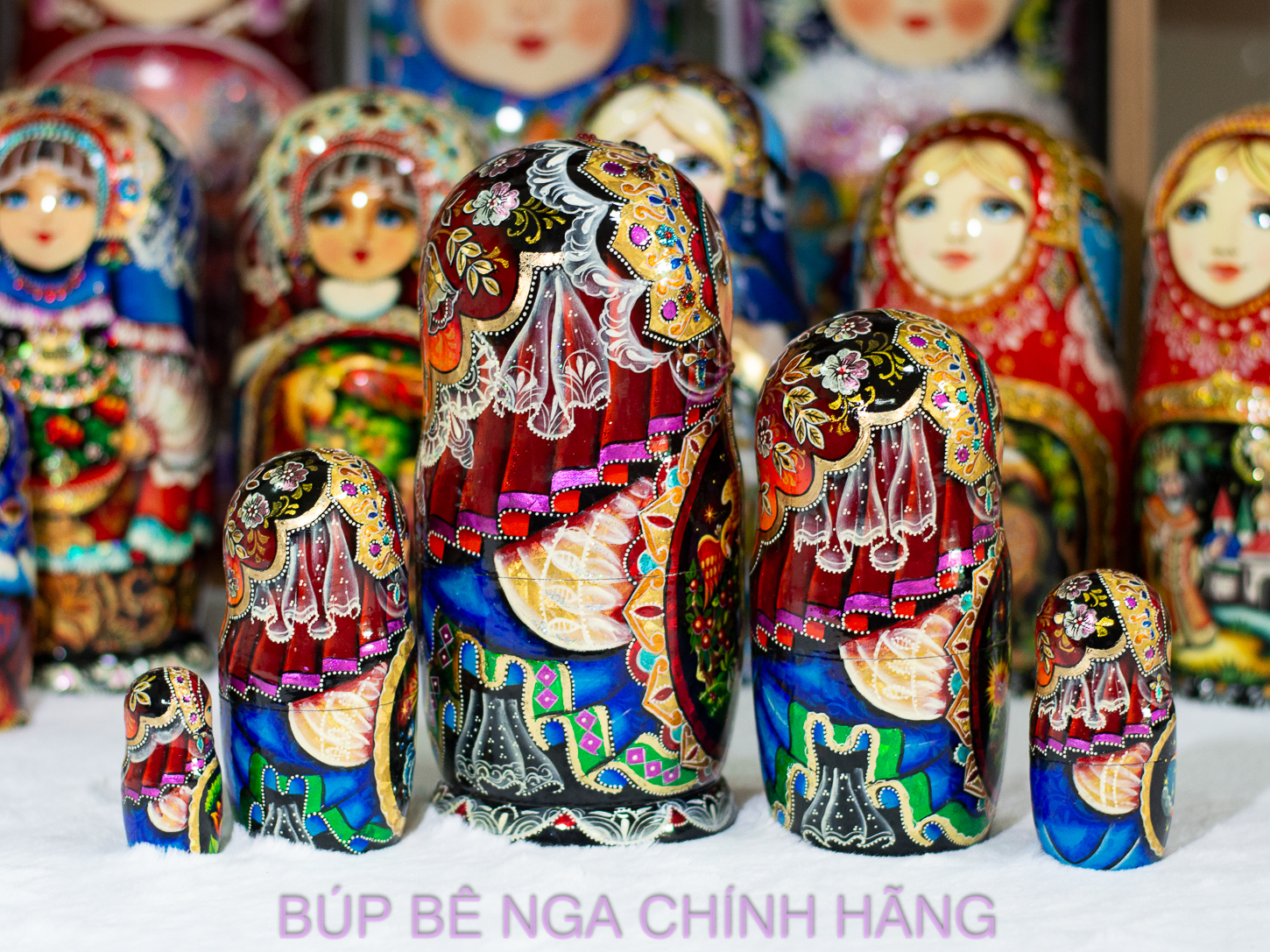 BỘ BÚP BÊ NGA CAO CẤP 5 LỚP 18CM HOA VĂN "CỔ TÍCH PHƯỢNG HOÀNG LỬA" CỰC ĐẸP VÀ SANG TRỌNG