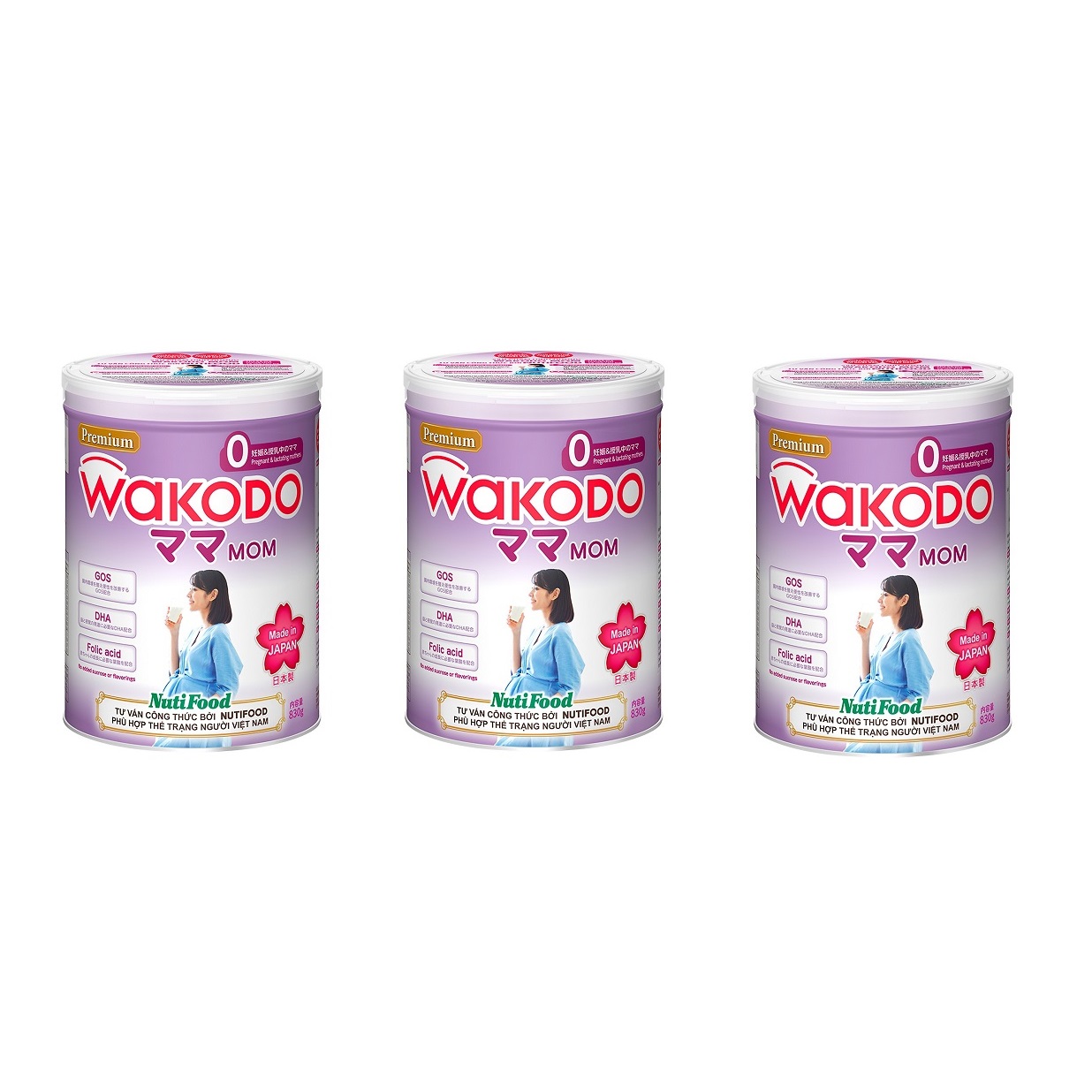 Bộ 3 Lon Sữa Bột Wakodo Mom - 830g